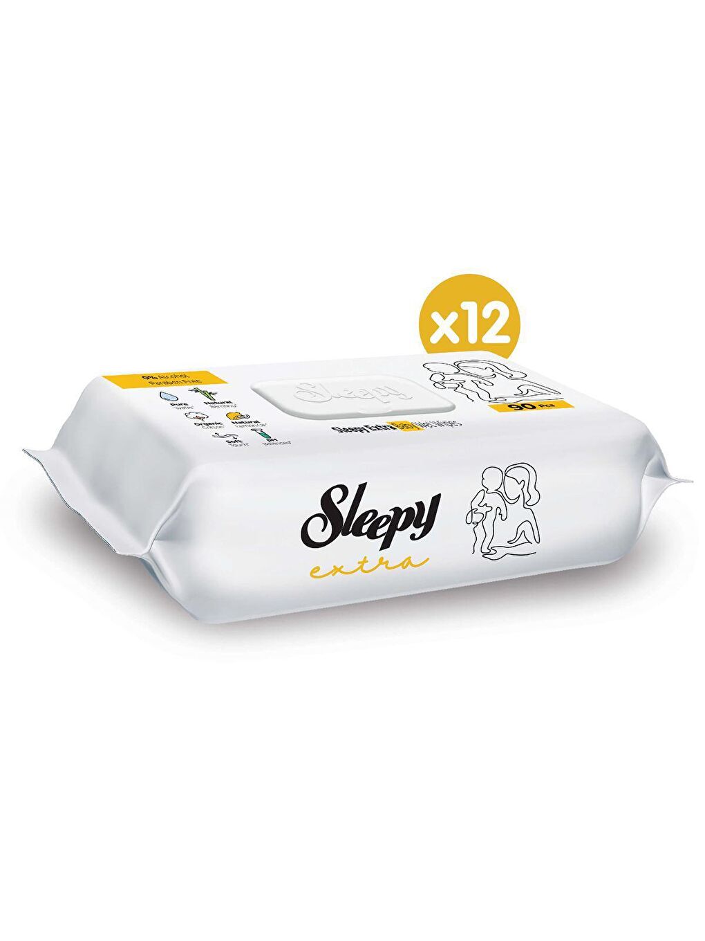 Sleepy Beyaz 12'li Paket Extra Islak Bebek Havlusu 12x90 (1080 Yaprak) - 1