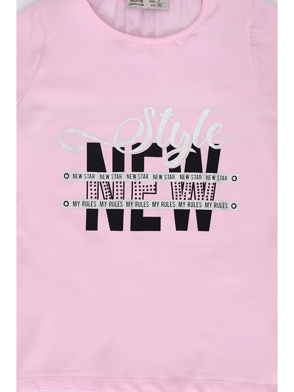 Pembe Kız Çocuk Baskılı Taş İşlemeli Tişört-1