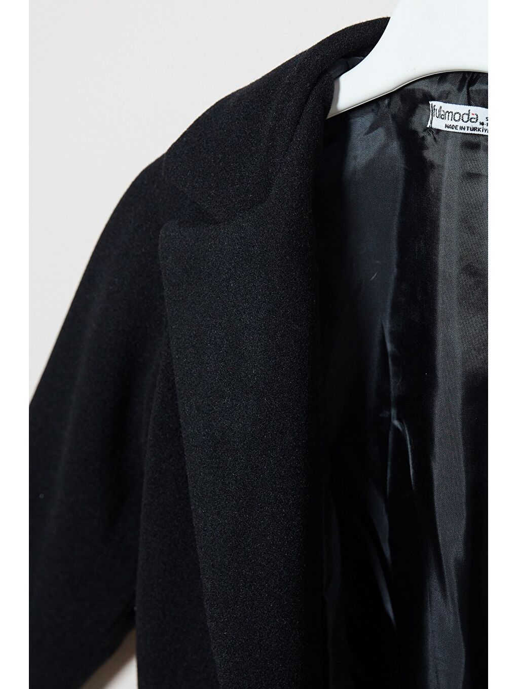 Siyah Düğmeli Kruvaze Yaka Kız Çocuk Kaşe Kaban-3