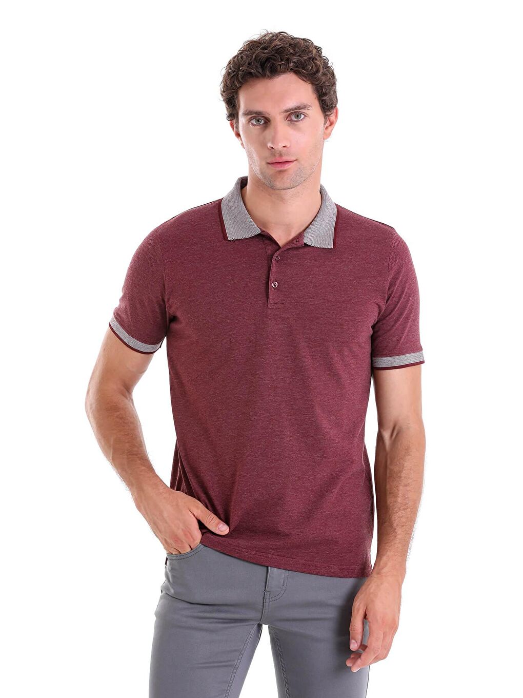 Hatemoğlu Bordo Regular Fit Düz Polo Yaka Pamuklu Jersey Tişört