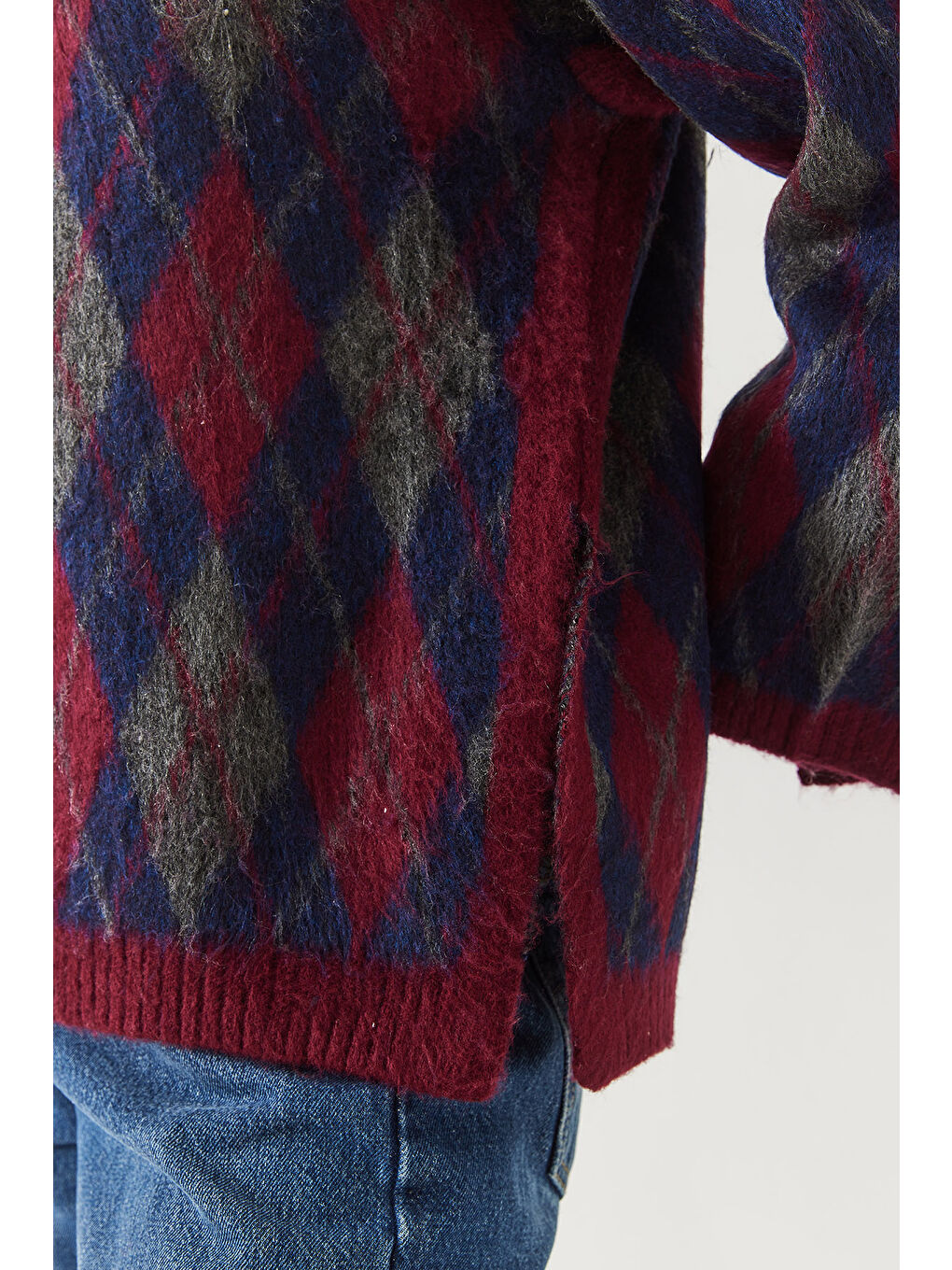 Kırmızı Kadın Şardonlu Baklavalı Yırtmaçlı Triko Kazak-4