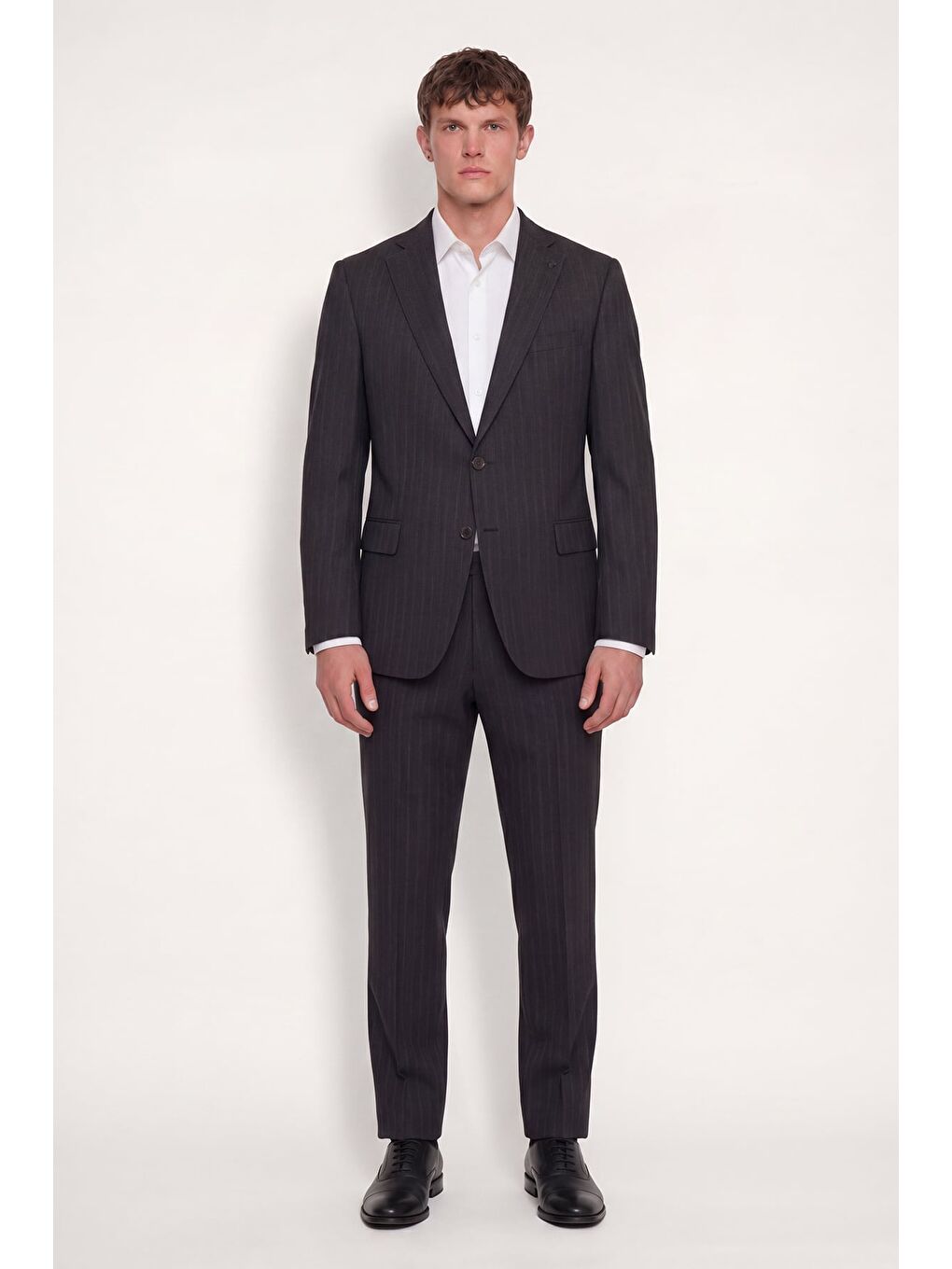 Kahverengi Giotelli Erkek Kahve Dar Kesim Slim Fit Viskon Dokuma Çizgili 4 Drop Takım Elbise-1