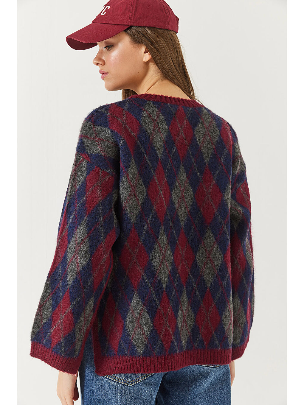 Kırmızı Kadın Şardonlu Baklavalı Yırtmaçlı Triko Kazak-5