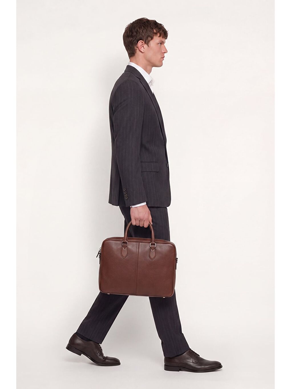 Kahverengi Giotelli Erkek Kahve Dar Kesim Slim Fit Viskon Dokuma Çizgili 4 Drop Takım Elbise-2