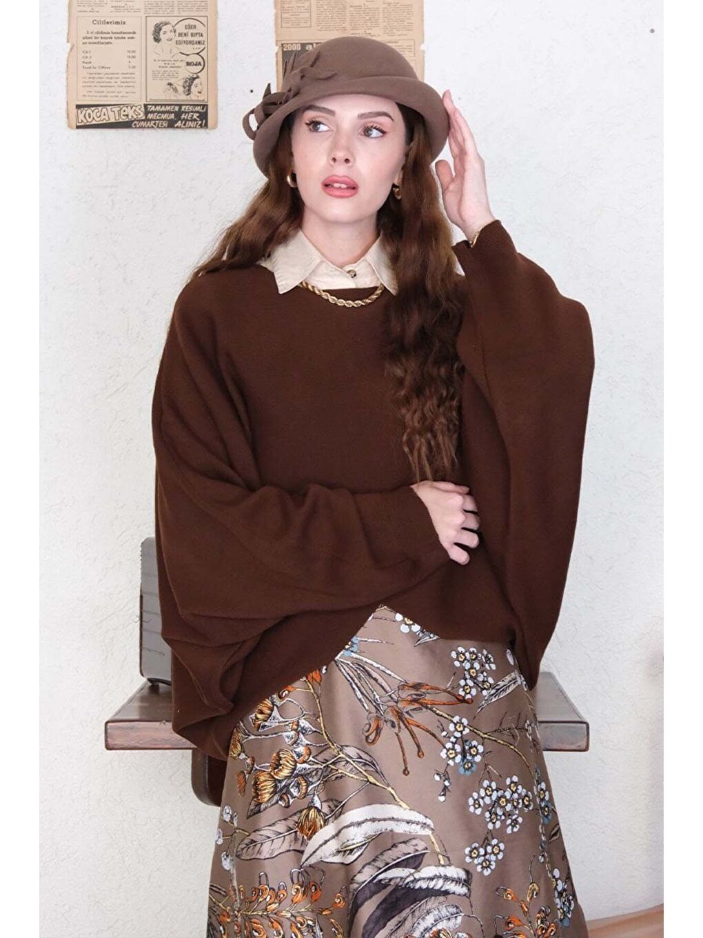 Kahverengi Acı Kahve Triko Kimono Crop