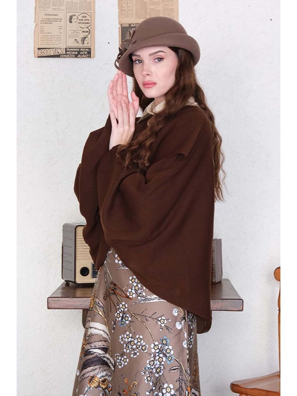 Kahverengi Acı Kahve Triko Kimono Crop-2