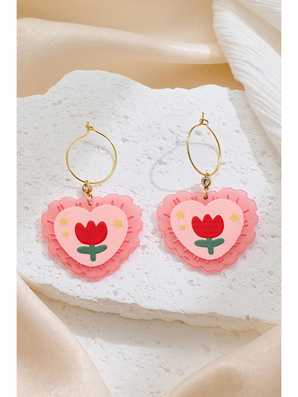 Pembe Kalpli Asetat Hafif Sallantılı Küpe-1