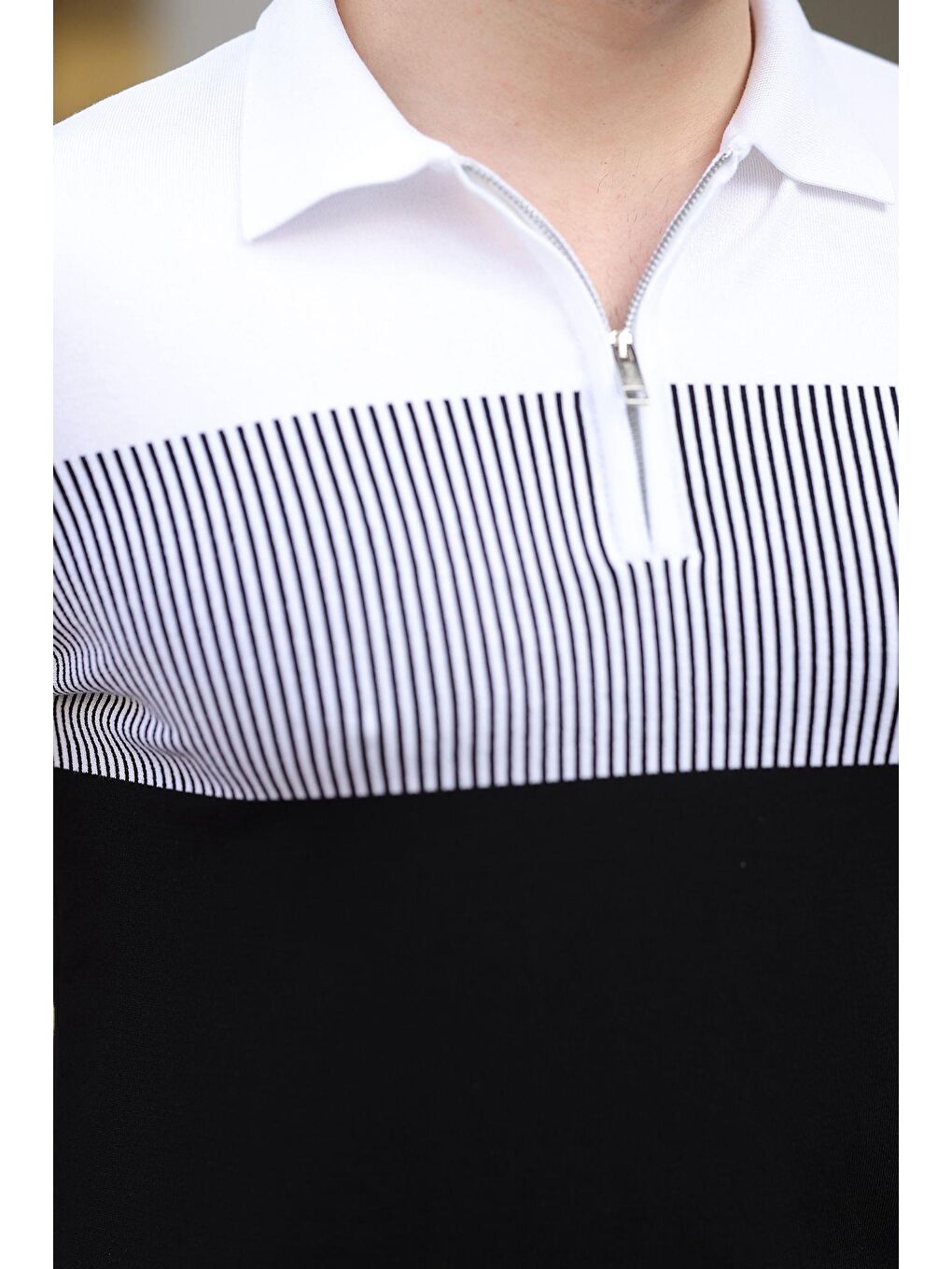 Siyah Renk Bloklu Polo Yaka Triko Erkek T-Shirt E7409-3