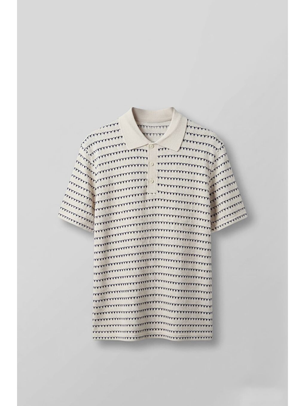 Erkek Relaxed Fit Ajurlu Örme Polo Yaka T-Shirt Ekru