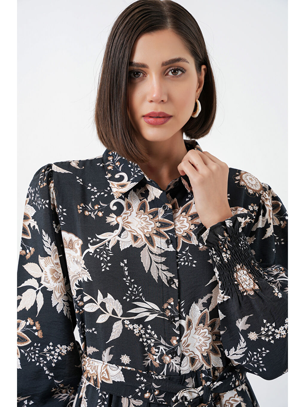 Kadın Kuşaklı Tesettür Elbise 2589 - Y.Siyah-1