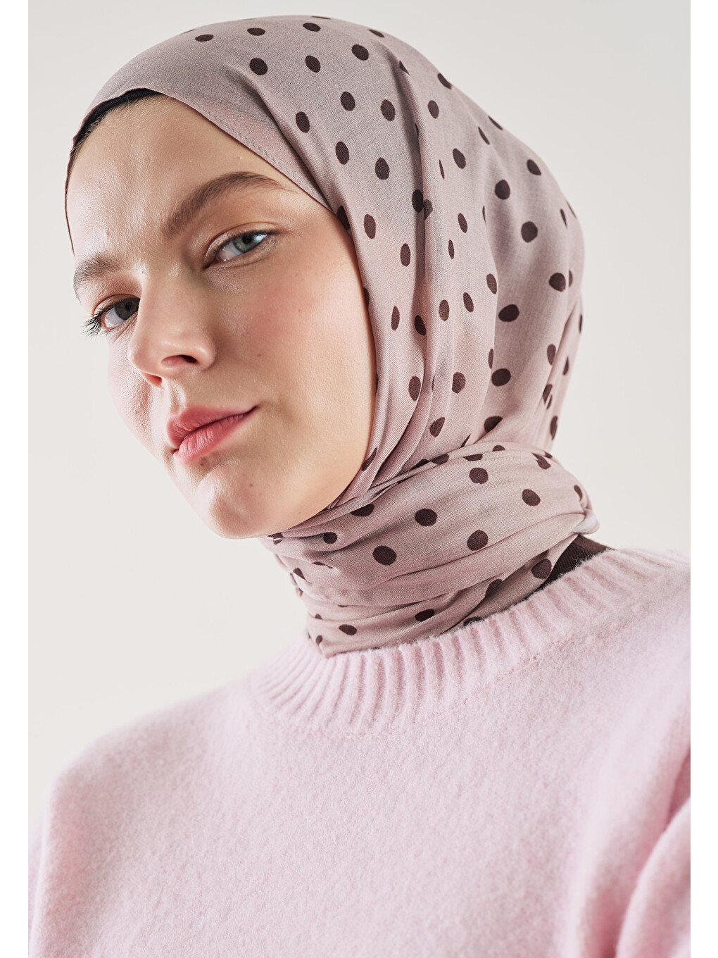 Pembe Small Polka Dots Desen Rami Şal Gül Kurusu-1