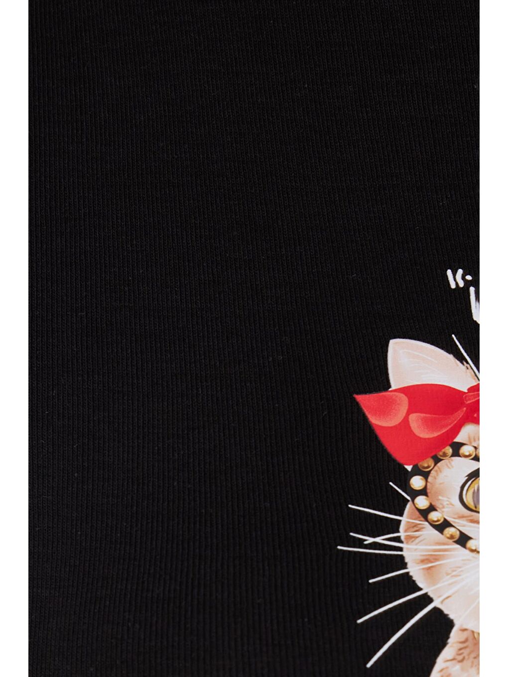 Kadın Slim Fit Dar Kesim %100 Pamuk Bisiklet Yaka Baskılı Siyah Crop Tişört-5