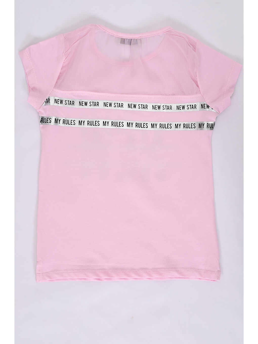 Pembe Kız Çocuk Baskılı Taş İşlemeli Tişört-2