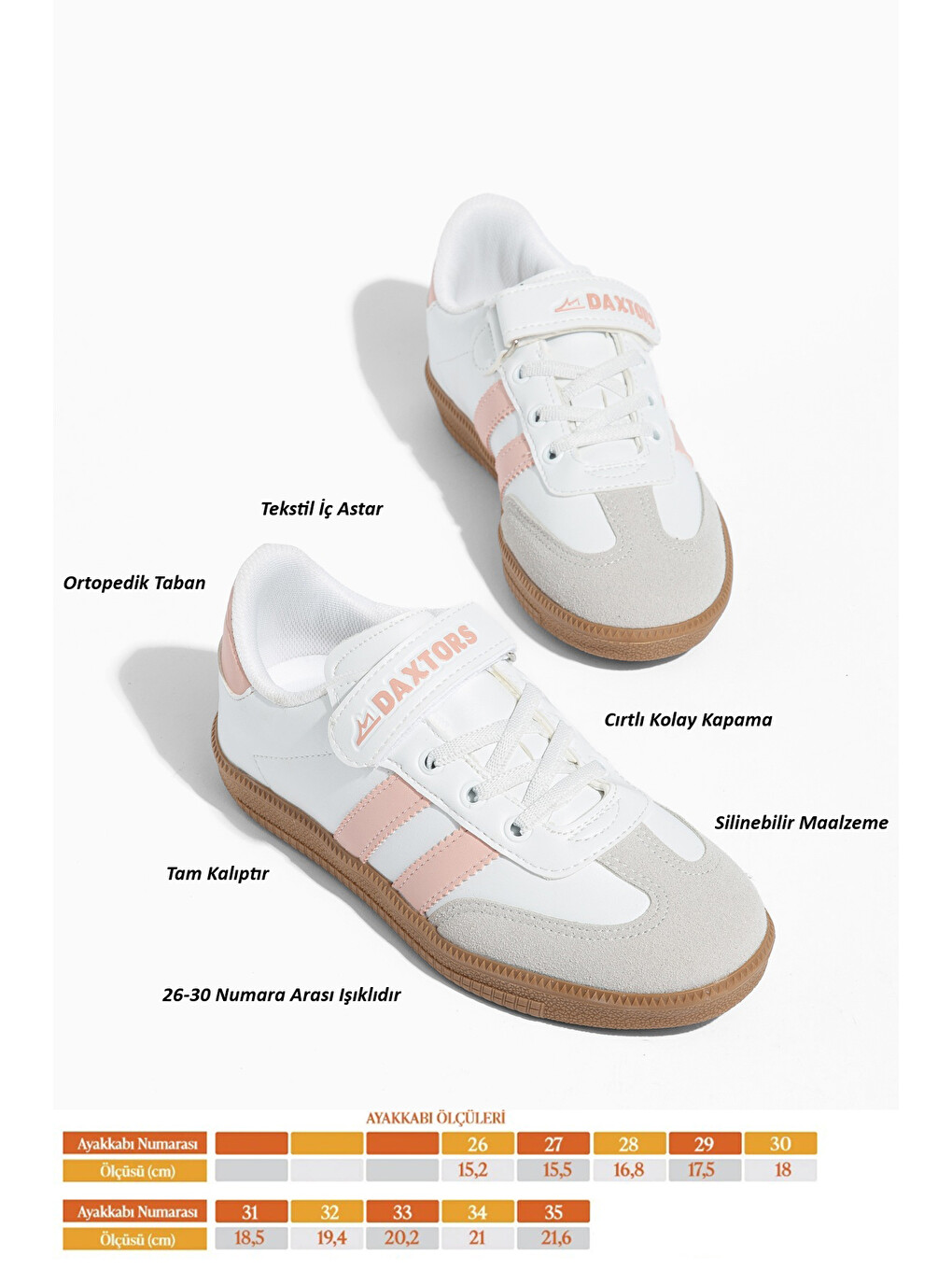 Beyaz Cagne Günlük Çocuk Unisex Cırtlı Sneaker Spor Ayakkabı-2