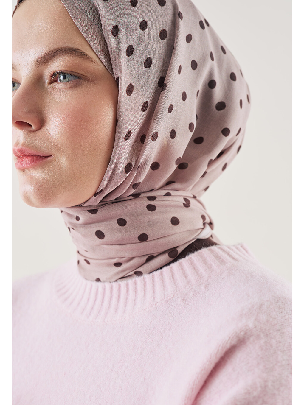 Pembe Small Polka Dots Desen Rami Şal Gül Kurusu-2
