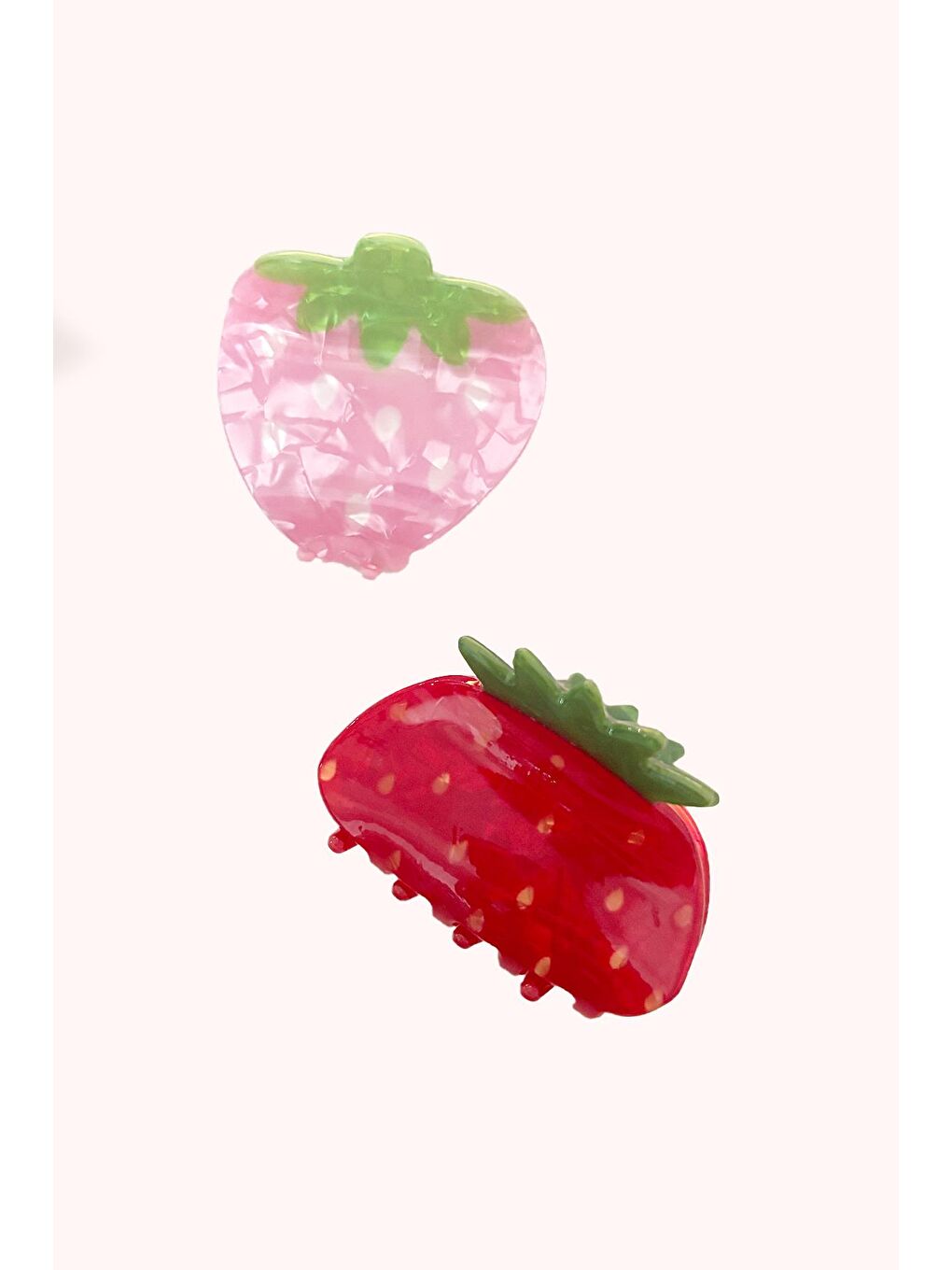 Pembe ve Kırmızı Çilek Asetat Saç Tokası 2 Adet-2