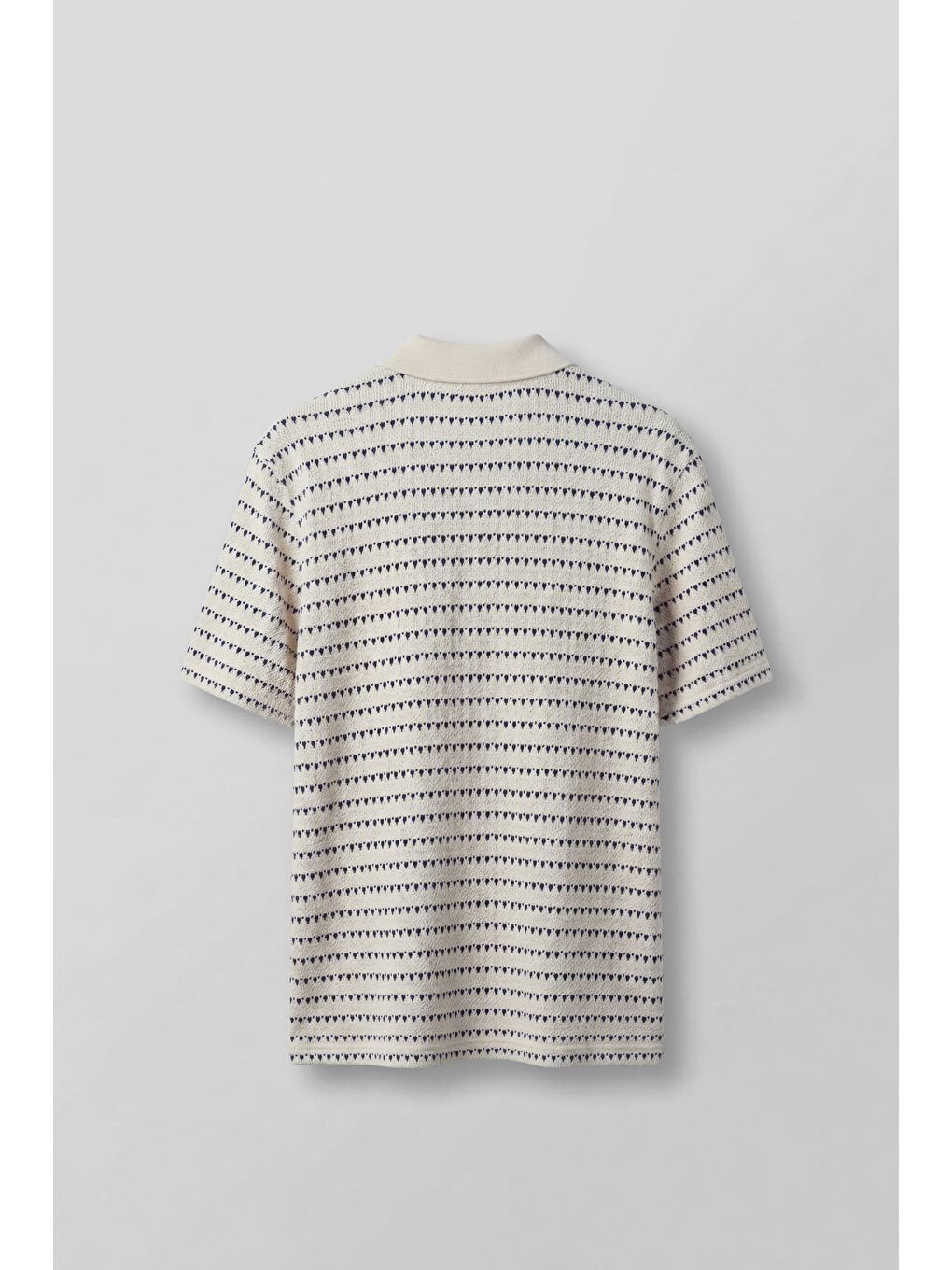 Erkek Relaxed Fit Ajurlu Örme Polo Yaka T-Shirt Ekru-1