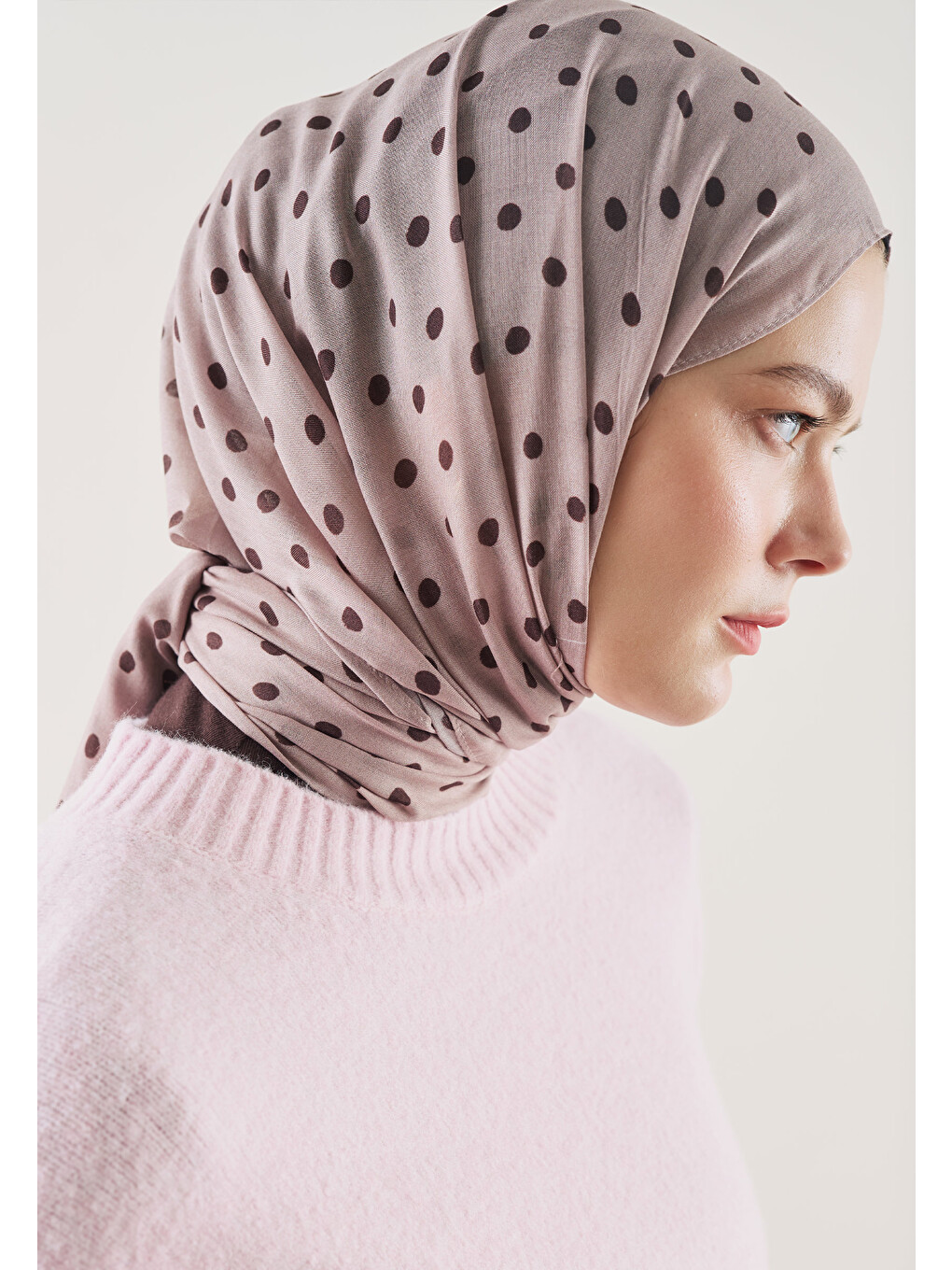 Pembe Small Polka Dots Desen Rami Şal Gül Kurusu-3