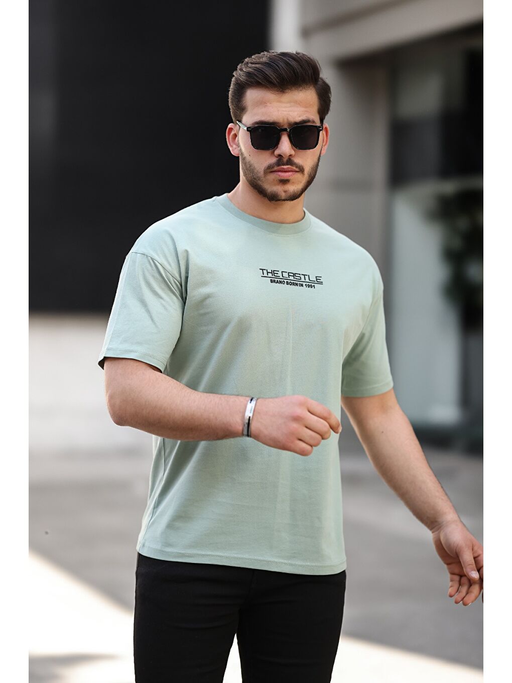 Yeşil Erkek Oversize T-Shirt The Castle