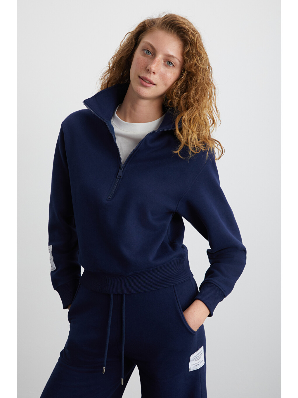 Saılenıs Kadın Yumuşacık İçi Şardonlu Organik Pamuk Yarım Fermuarlı Regular Lacivert Sweatshirt