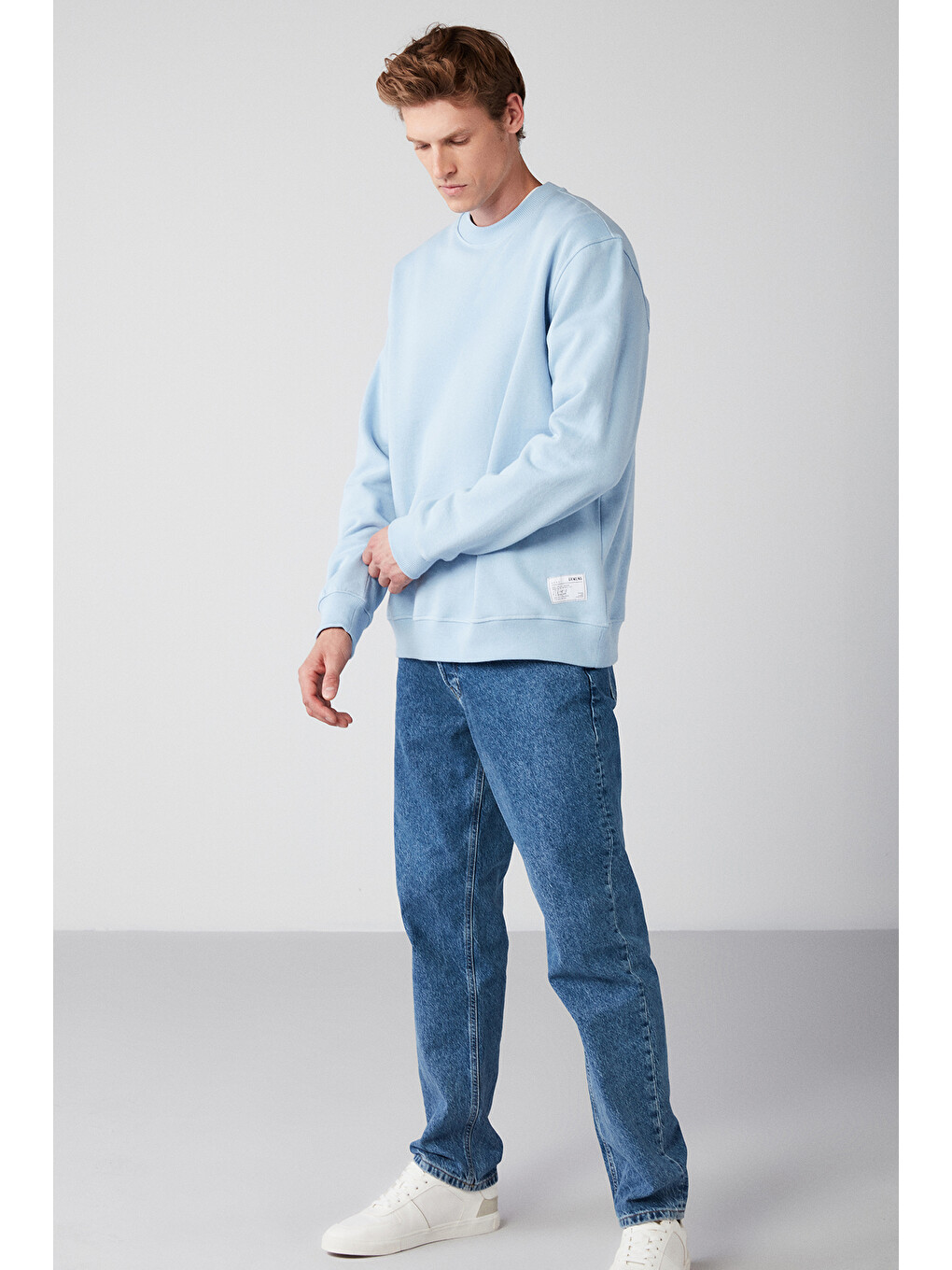 Erkek Organik Kumaşlı Yumuşacık Regular Fit Yuvarlak Yakalı Mavi Sweatshirt-4