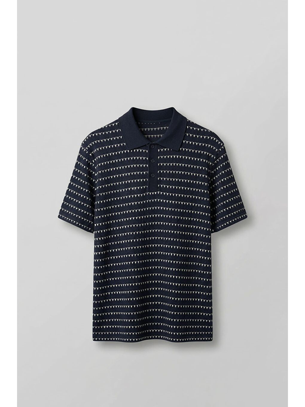 Erkek Relaxed Fit Ajurlu Örme Polo Yaka T-Shirt Lacivert