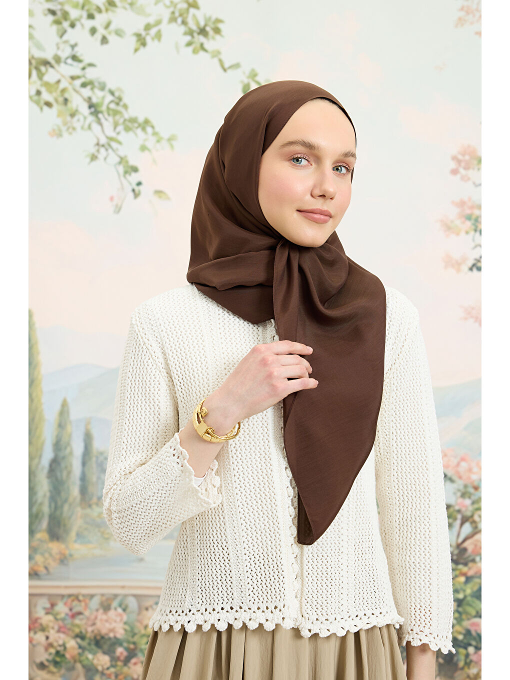 Kahverengi Floş Viskon Düz Şal Kahve-3