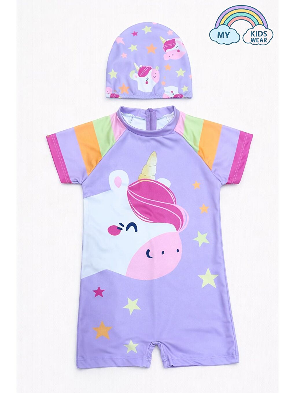 Lacivert Kız Çocuk Boneli Fermuarlı Plaj Mayosu 2-8 Yaş 12562