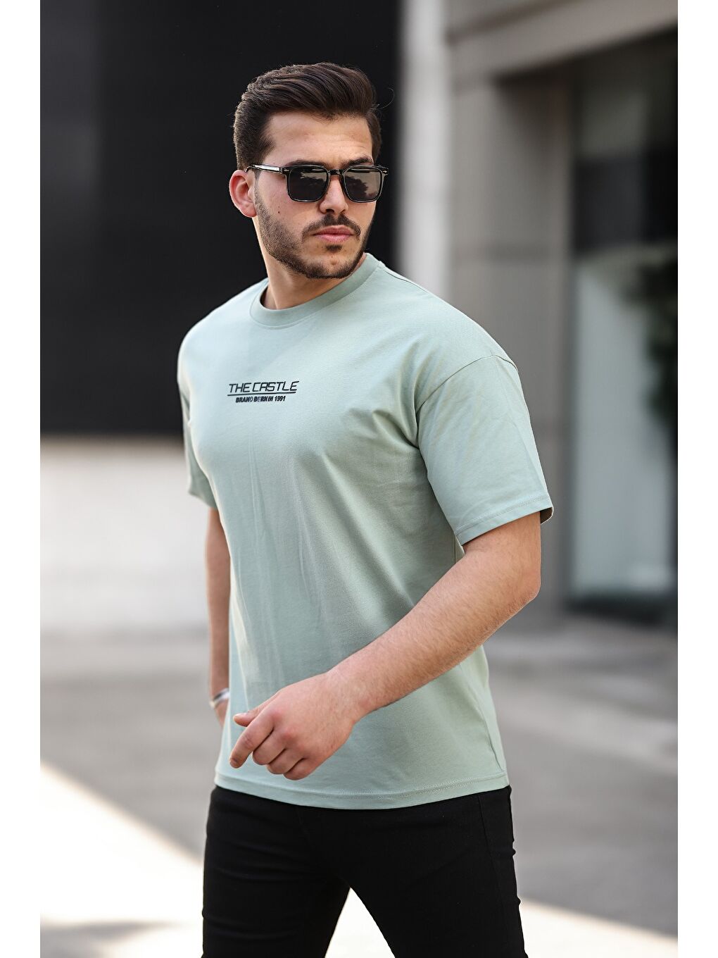 Yeşil Erkek Oversize T-Shirt The Castle-1