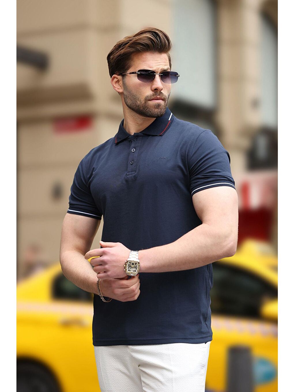 Lacivert Düğmeli Polo Yaka %100 Pamuk Tişört E6113-1