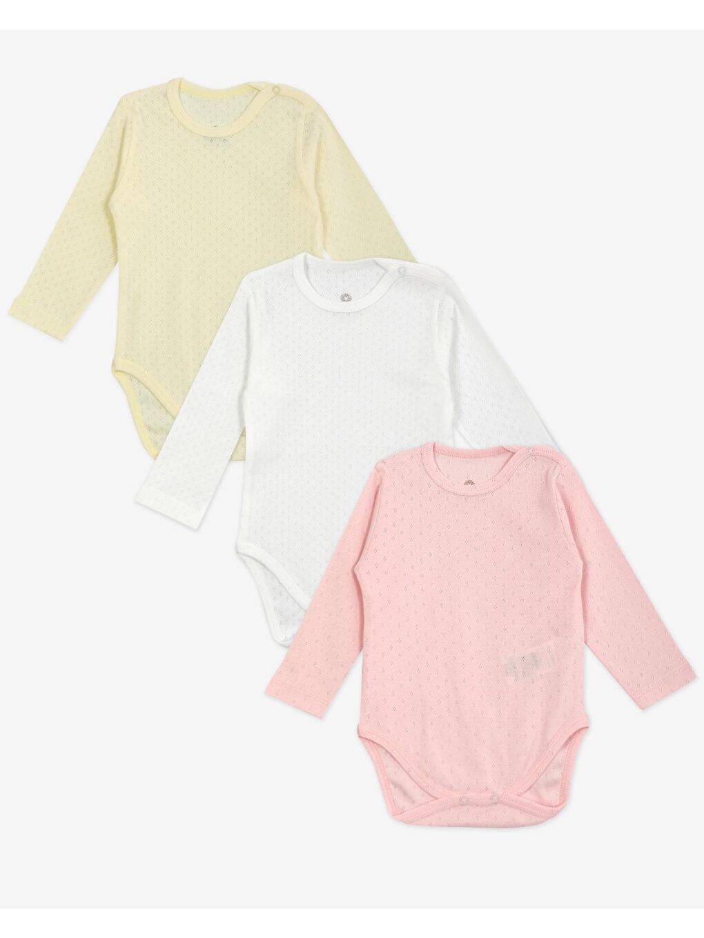 Ekru Bisiklet Yaka Pamuklu Uzun Kollu Kız Bebek Jakarlı Çıtçıtlı Body 3'lü