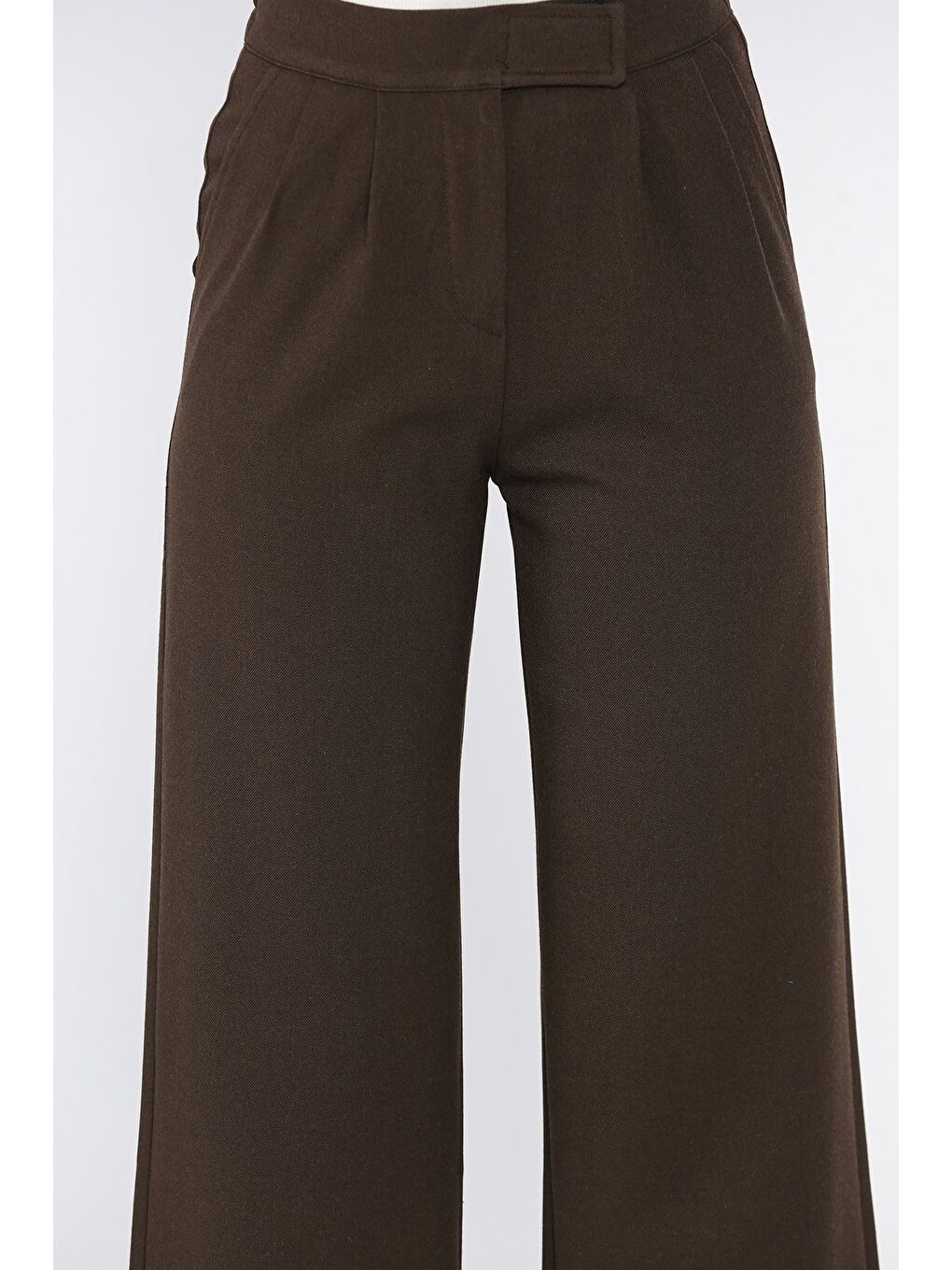 Kahverengi Kadın Bel Lastikli Cırtlı Palazzo Pantolon-3