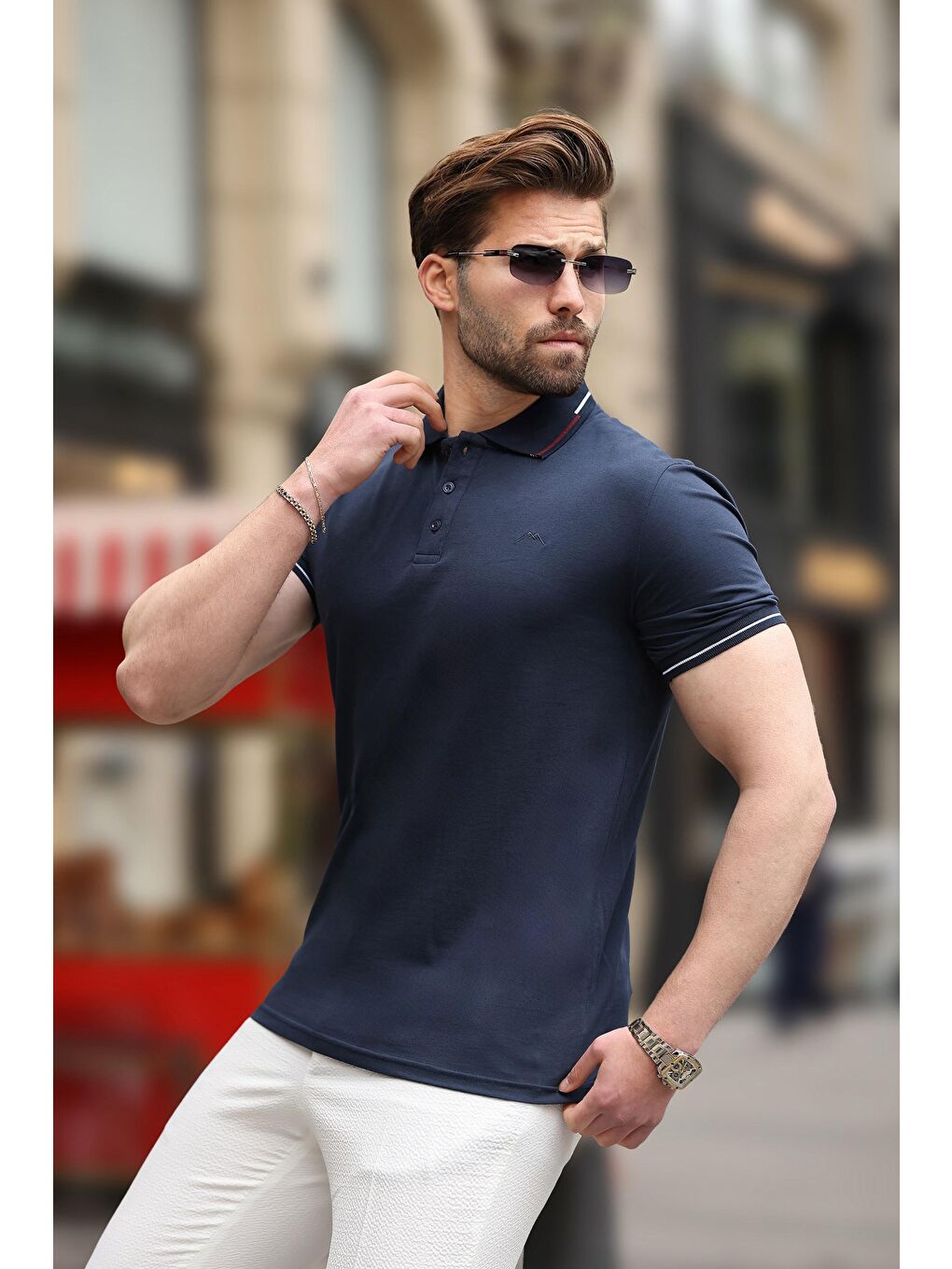 Lacivert Düğmeli Polo Yaka %100 Pamuk Tişört E6113-2