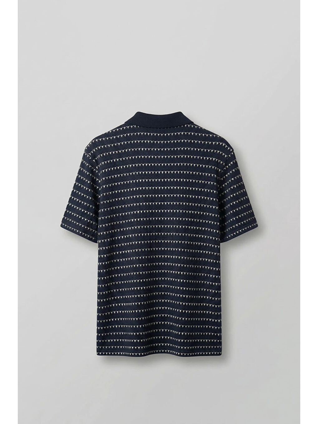 Erkek Relaxed Fit Ajurlu Örme Polo Yaka T-Shirt Lacivert-1