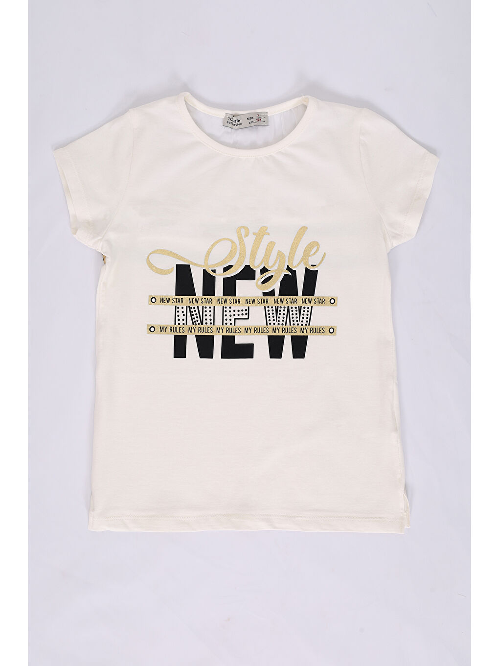 Ekru Kız Çocuk Baskılı Taş İşlemeli Tişört
