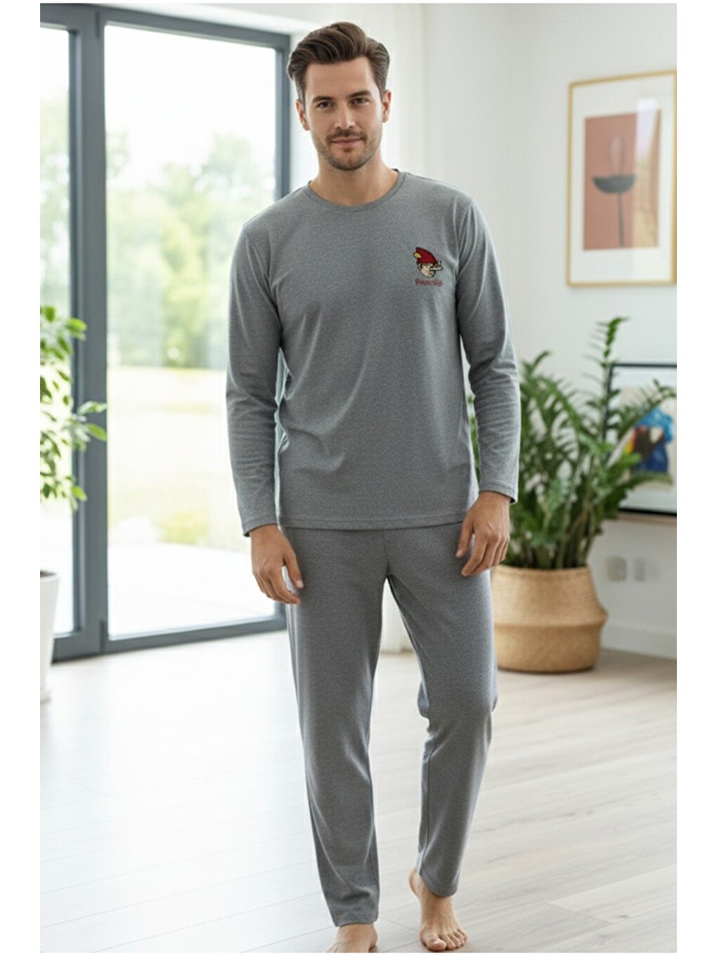 Karışık Uzun Kollu Örme Erkek Pijama Takım 7795-1