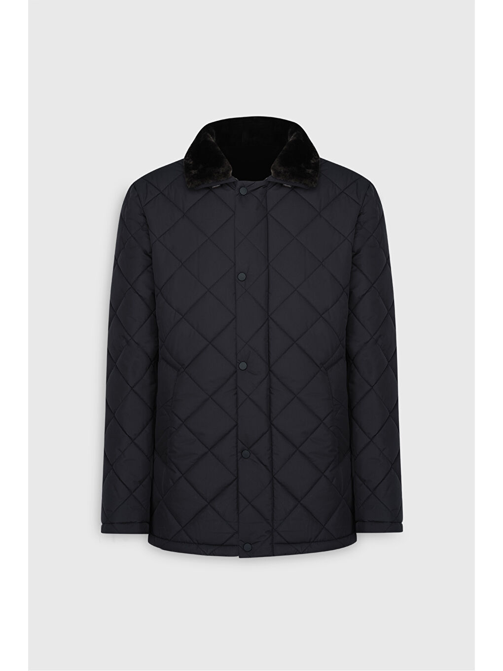 Erkek Lacivert Standart Fit Normal Kesim Dik Yaka Yan Cepli Kapitone Mont-6