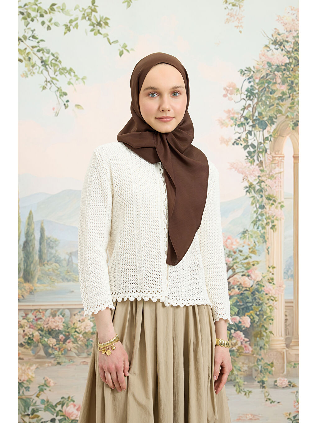 Kahverengi Floş Viskon Düz Şal Kahve-4