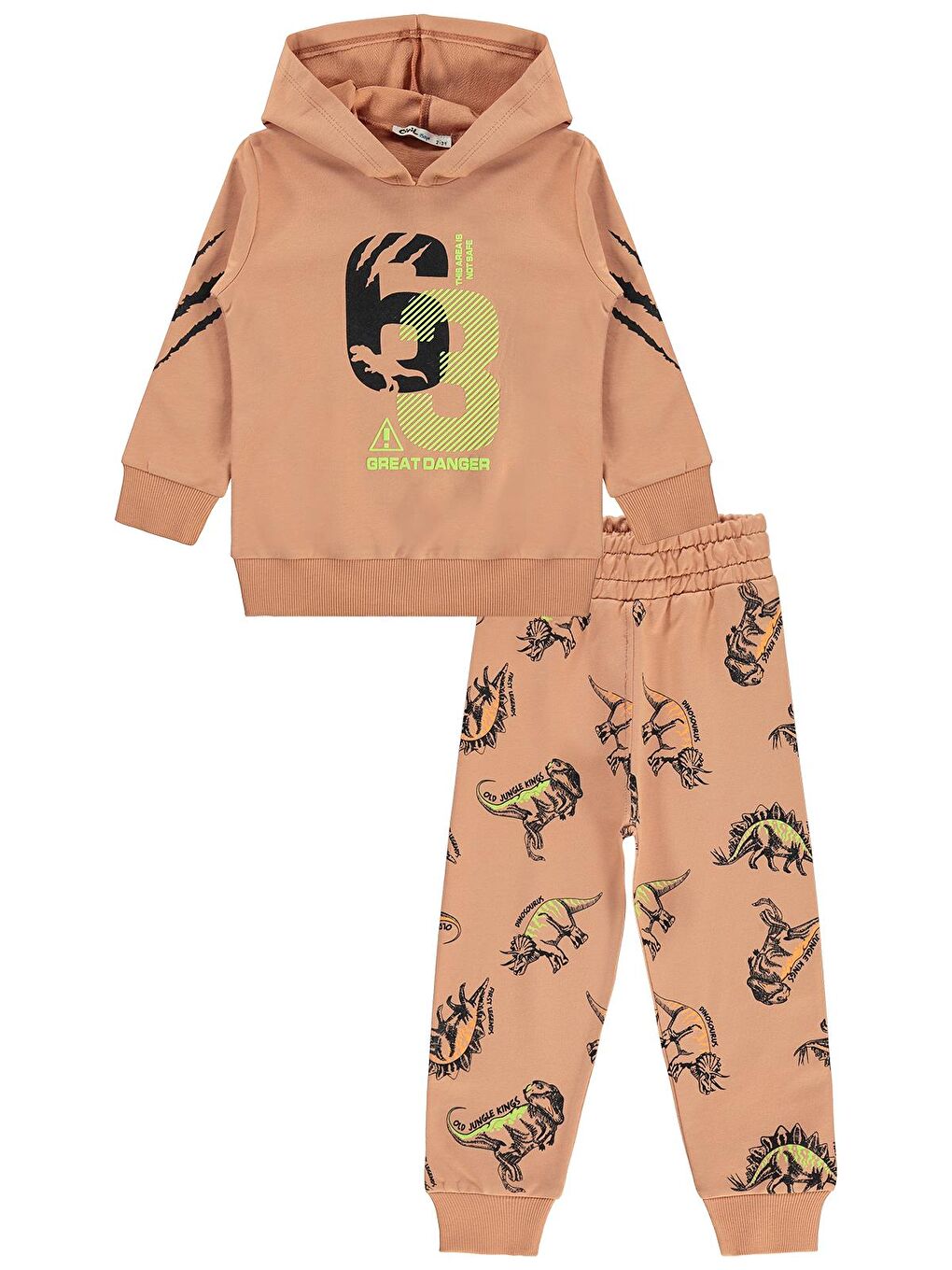 Kahverengi Boys Kapüşonlu 63 Baskılı 2-5 Yaş Eşofman Takımı