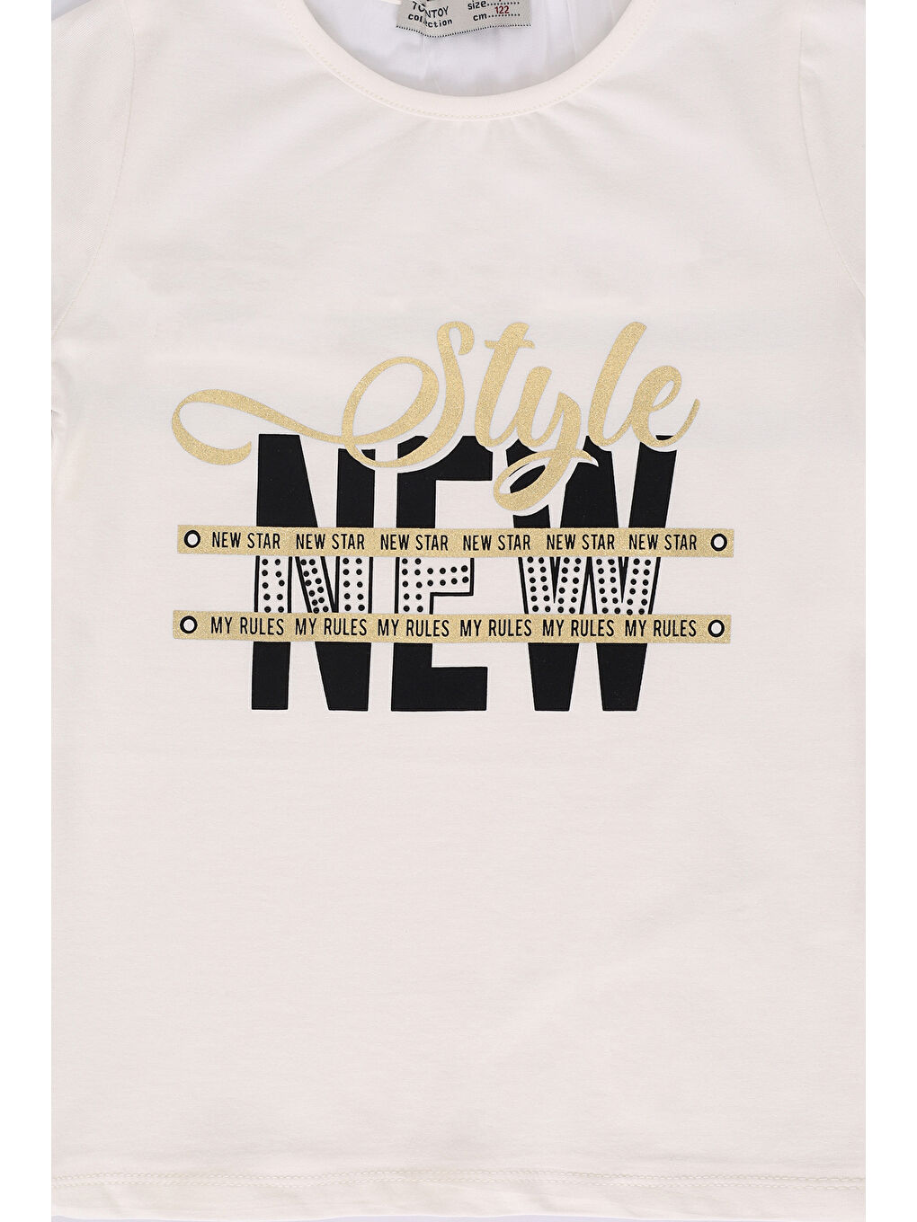 Ekru Kız Çocuk Baskılı Taş İşlemeli Tişört-1