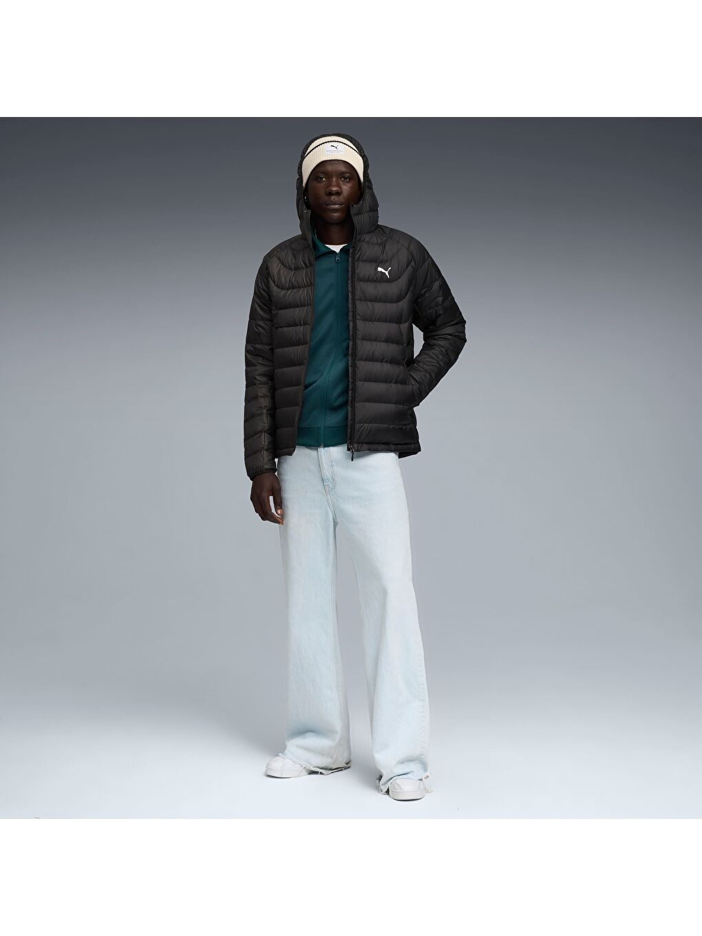 Siyah PACKLITE Erkek Kapüşonlu Mont-1