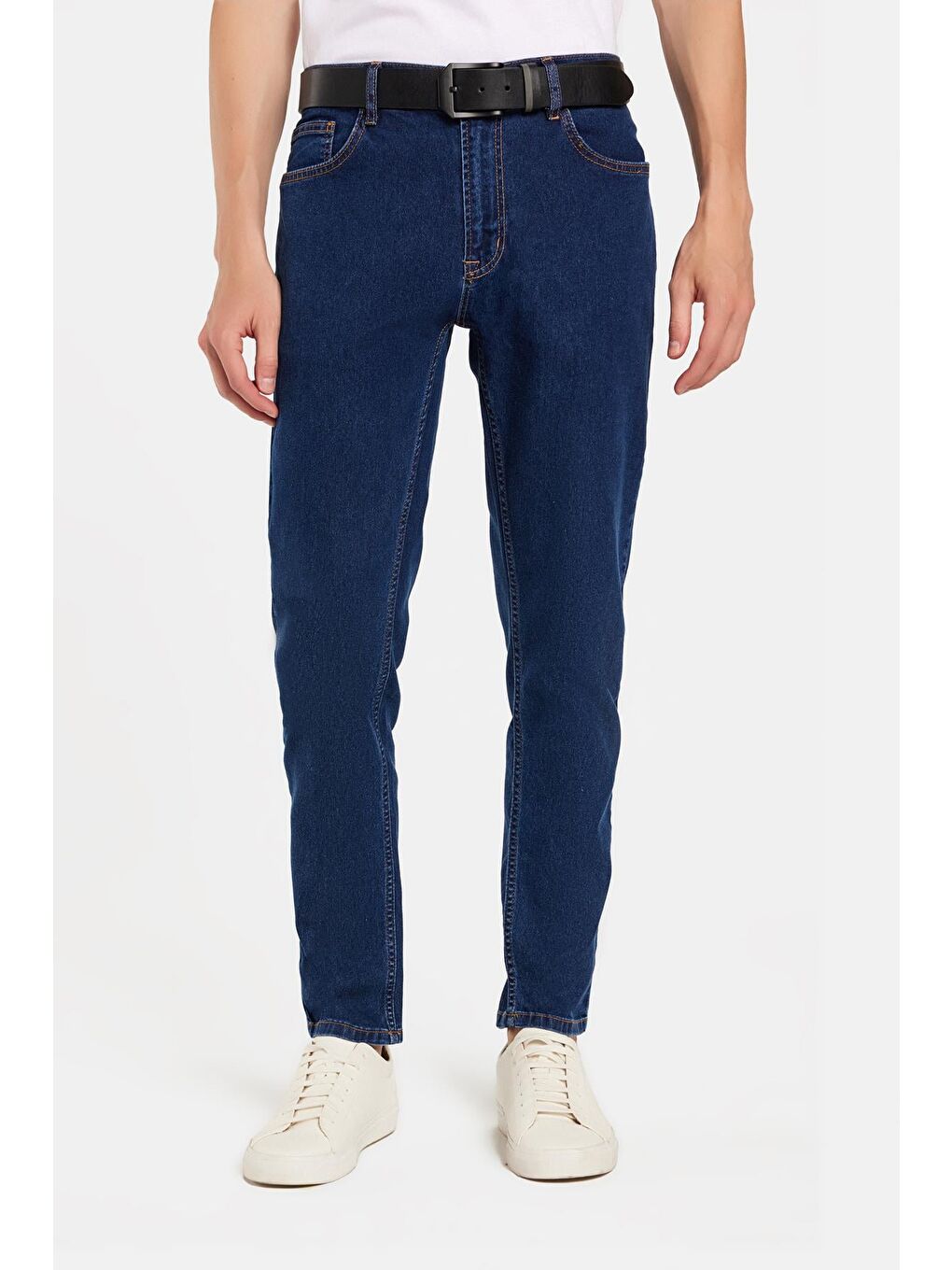 Erkek Regular Fit Yıkamalı Taşlamalı Tapered Lacivert Jean Pantolon