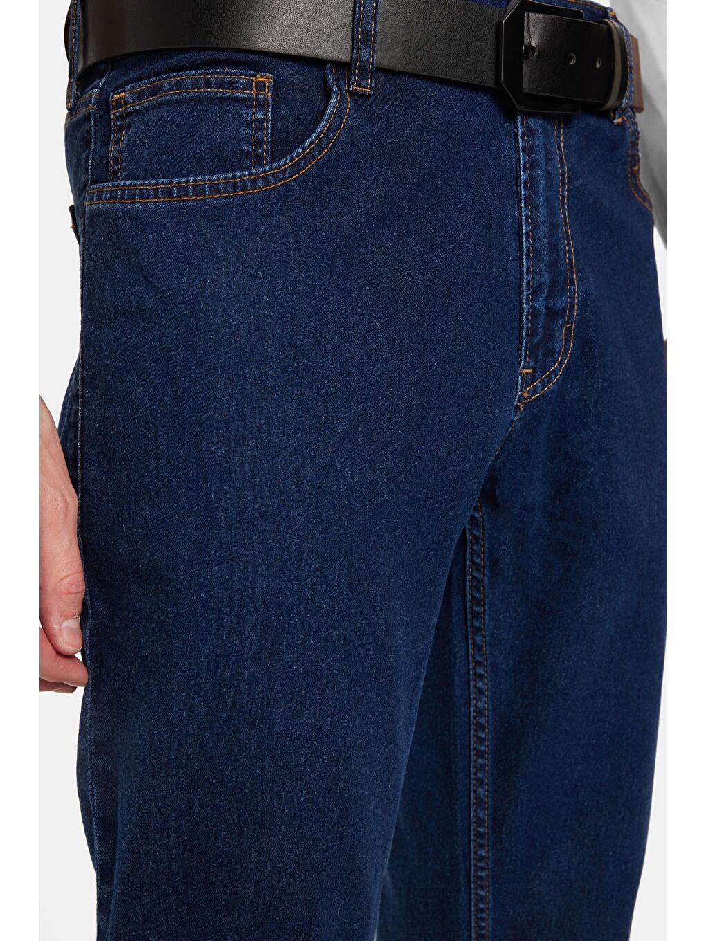 Erkek Regular Fit Yıkamalı Taşlamalı Tapered Lacivert Jean Pantolon-1