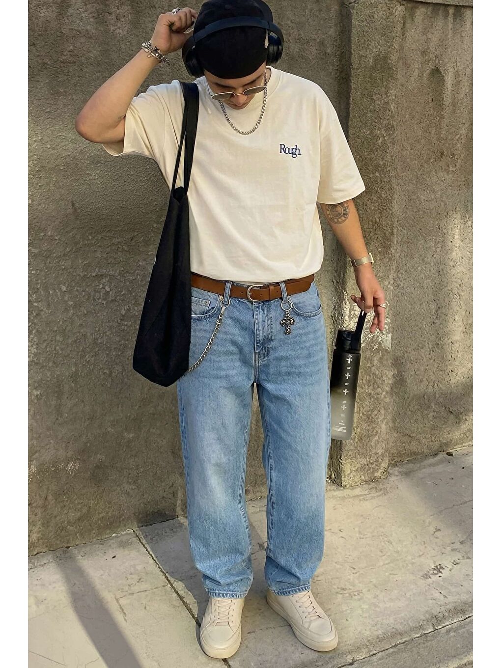 Erkek Süper Oversize Antik Figür Baskılı Premium T-Shirt Ekru-2