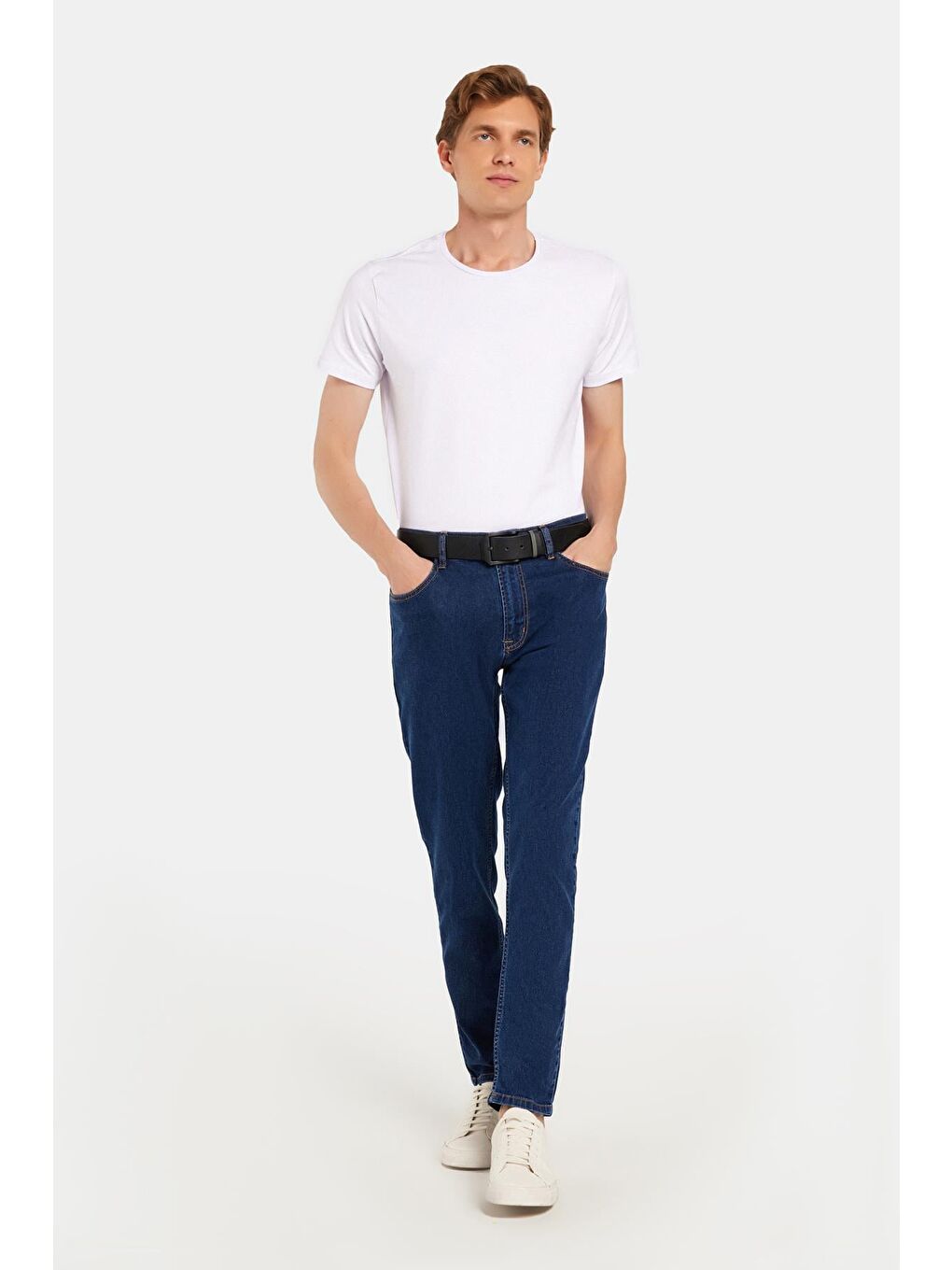 Erkek Regular Fit Yıkamalı Taşlamalı Tapered Lacivert Jean Pantolon-2