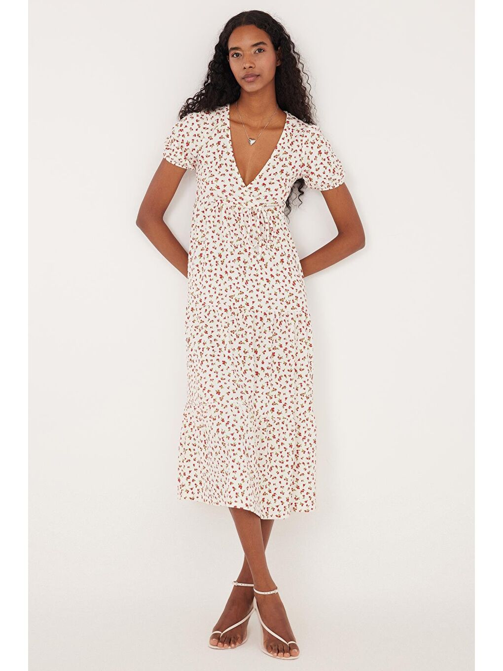 Karışık Kadın Slim Fit Dar Kesim Kısa Kollu Baskılı V Yaka Elbise