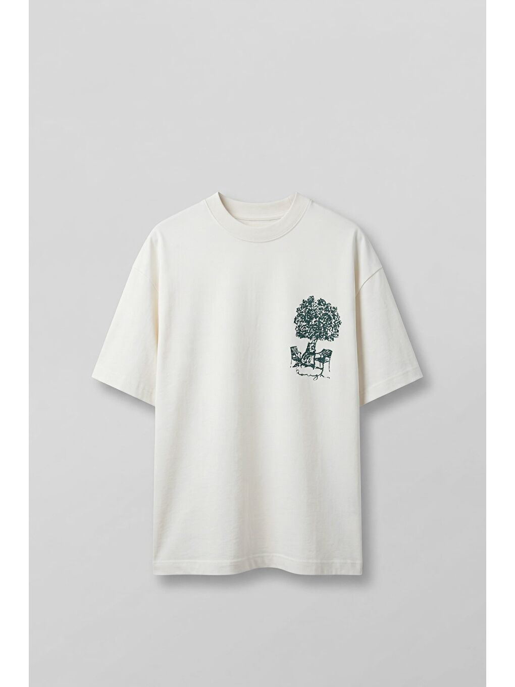 Erkek Süper Oversize %100 Pamuk Nature Baskılı T-Shirt Ekru