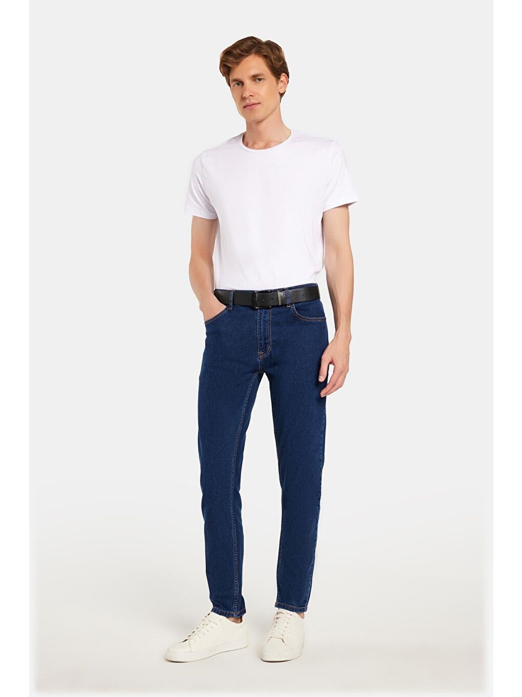 Erkek Regular Fit Yıkamalı Taşlamalı Tapered Lacivert Jean Pantolon-3