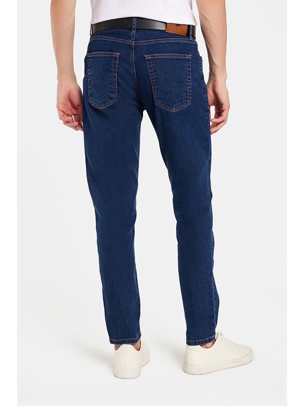 Erkek Regular Fit Yıkamalı Taşlamalı Tapered Lacivert Jean Pantolon-4
