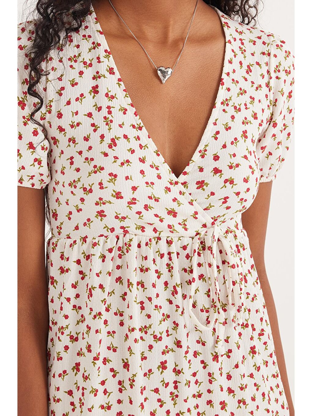 Karışık Kadın Slim Fit Dar Kesim Kısa Kollu Baskılı V Yaka Elbise-2